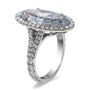 Grayish Blue Diamond Ring Oval Cut 7 Carat Halo Ring in Platinum Side View