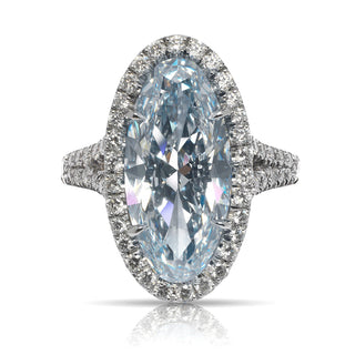 Grayish Blue Diamond Ring Oval Cut 7 Carat Halo Ring in Platinum Front View