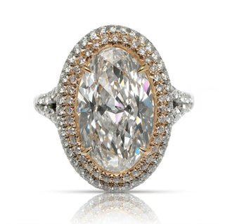 Pink Diamond Ring Oval Cut 7 Carat Halo Ring in Platinum & 18k Gold Front View