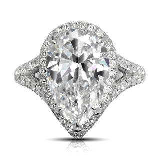 Diamond Ring Pear Shape Cut 7 Carat Halo Ring in Platinum Front View
