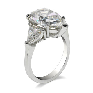 Diamond Ring Pear Shape Cut 7 Carat Three Stone Ring in Platinum Side View