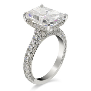 Diamond Ring Radiant Cut 7 Carat Sidestone Ring in 18K White Gold Side View