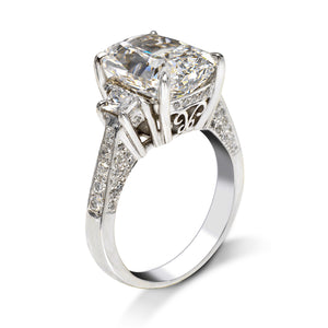 Diamond Ring Radiant Cut 7 Carat Three Stone Ring 14K White Gold Side View