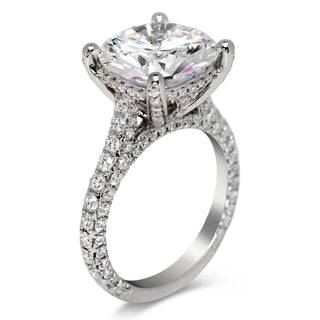 Diamond Ring Round Cut 7 Carat Sidestone Ring in 18K White Gold Side View