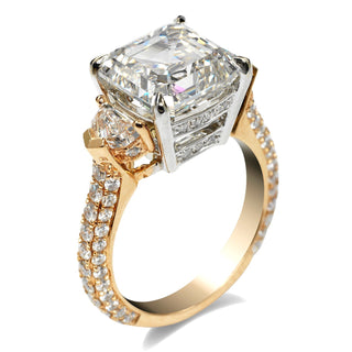Diamond Ring Asscher Cut 5 carat Three stone ring in 18K Rose Gold Side View