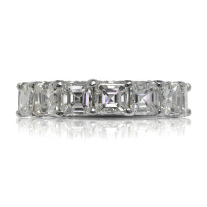  Asscher Cut Diamond Eternity Band in 18K White Gold Micro Pave U Prong Front View