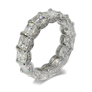  Asscher Cut Diamond Eternity Band in 18K White Gold Micro Pave U Prong Side View