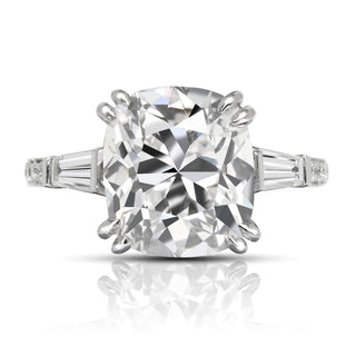 Diamond Ring Cushion Cut 8 Carat Three Stone Ring in 18K White Gold Front View