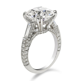 Diamond Ring Cushion Cut 8 Carat Three Stone Ring in 18K White Gold Side View
