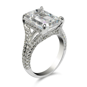 Diamond Ring Emerald Cut 8 Carat Solitaire Ring in 18k White Gold Side View