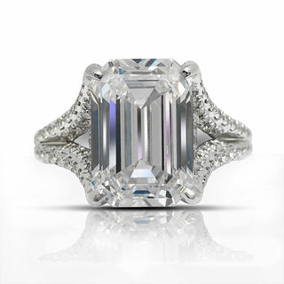 Diamond Ring Emerald Cut 8 Carat Solitaire Ring in 18k White Gold Front View