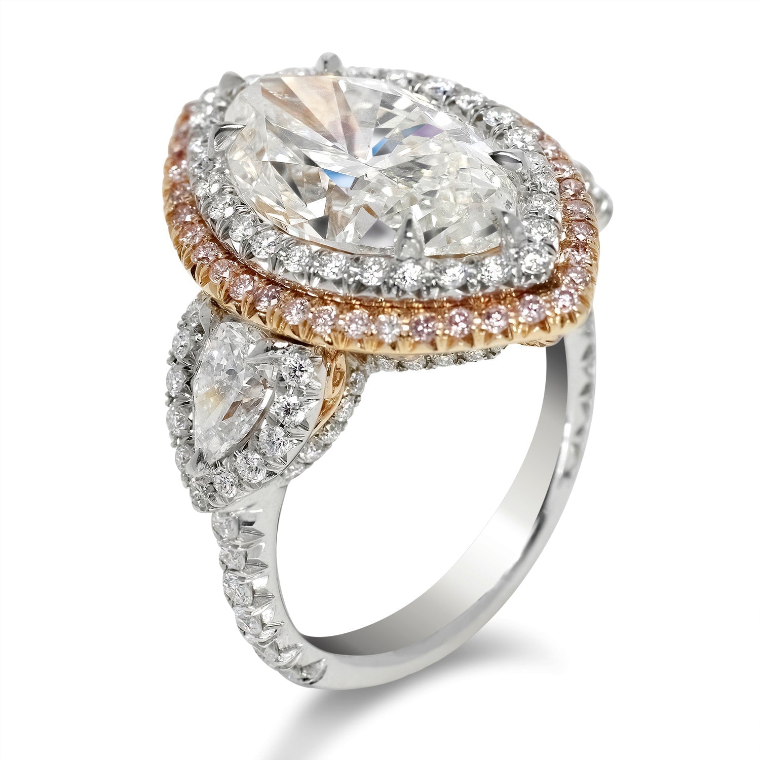 Diamond Ring Marquise Cut 8 Carat Pink Diamond Halo Ring in Platinum Side View