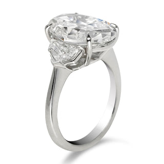 Diamond Ring Oval Cut 8 Carat Three Stone Ring in Platinum Side View