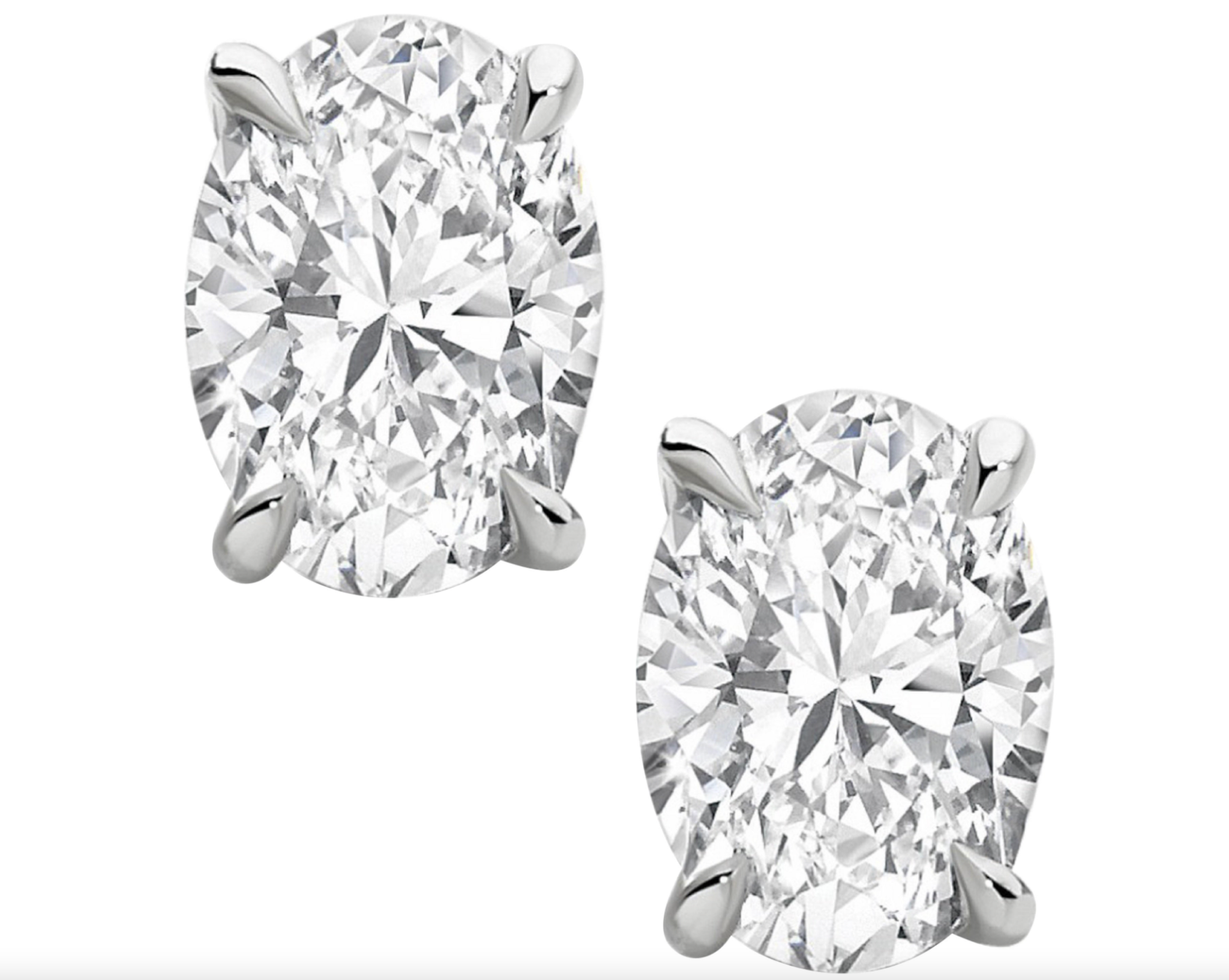 Diamond Stud Earrings Oval Cut 8 Carat Earring in Platinum 4 prong Front View