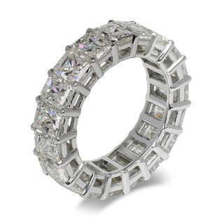 Radiant Cut Diamond Eternity Band in 18k White Gold Shared Prongs Side View