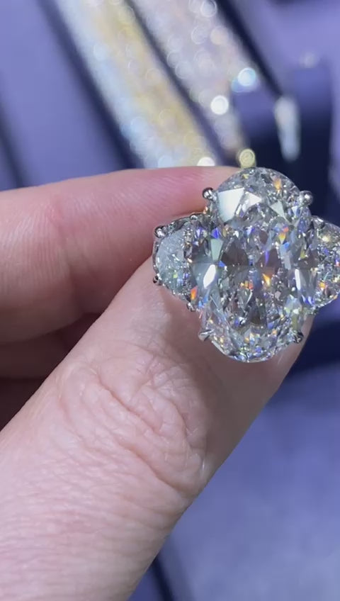 Lettie 15.05 Carats E VVS2 Oval Cut Lab Grown Diamond Engagement Ring in Platinum Video
