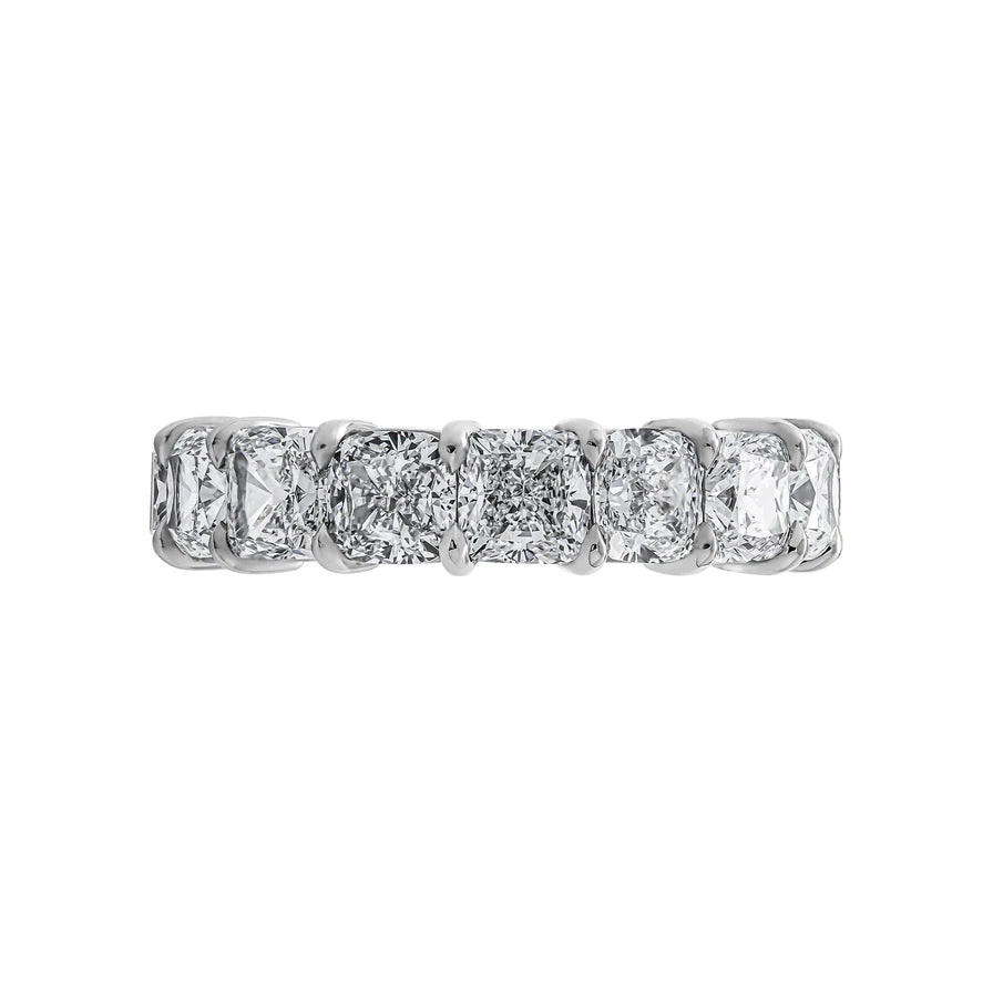 9 Carat Cushion Cut Diamond Eternity Band in Platinum pointer Front View