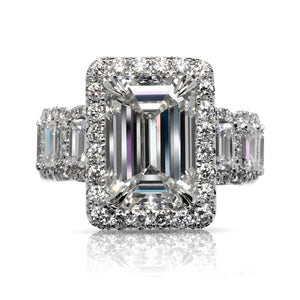 Diamond Ring Emerald Cut 9 Carat Halo Ring in 18K White Gold Front View