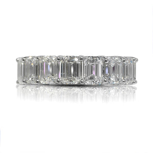 Emerald Cut Diamond Eternity Band in White Gold Shared Prong Front View