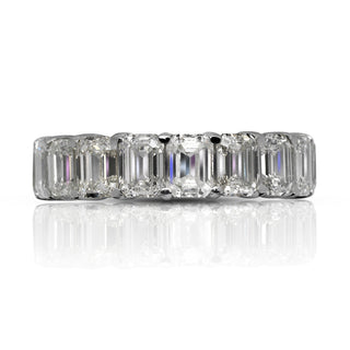 Emerald Cut Diamond Eternity Band in White Gold Shared prong Set Front View