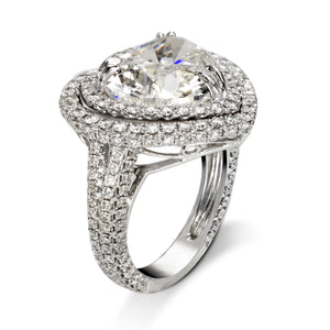 Diamond Ring Heart-Shaped 9 Carat  Double Halo Ring in 18K  White Gold Side View