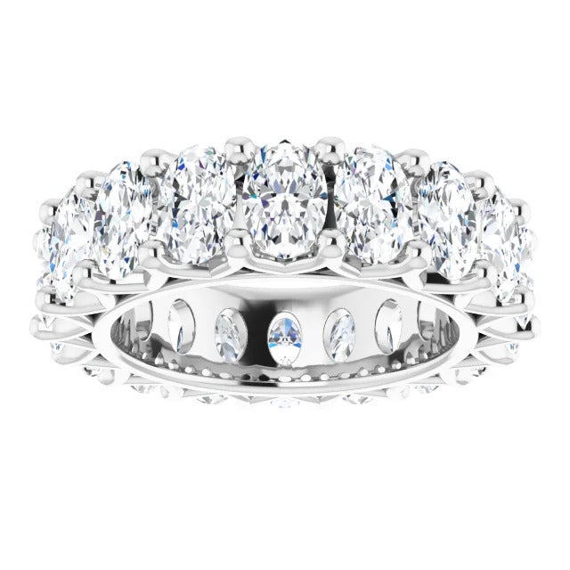 9 Carat Oval Cut Diamond Eternity Band in Platinum Clarity Shared Prong 50 pointer Front View