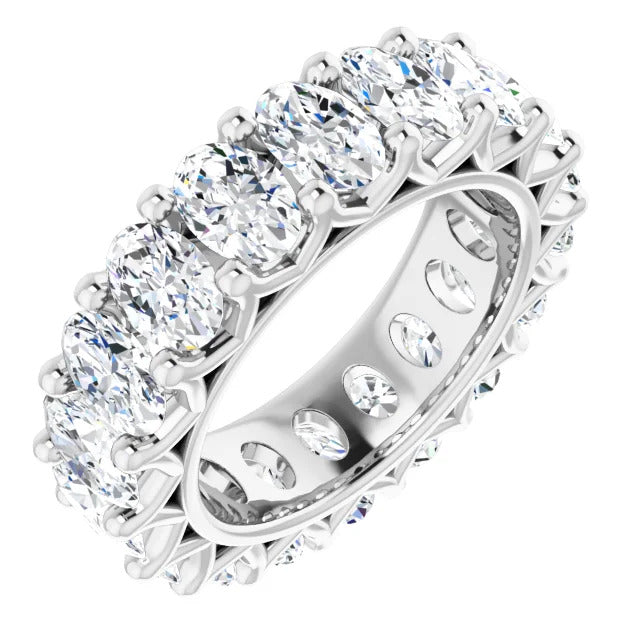 9 Carat Oval Cut Diamond Eternity Band in Platinum Clarity Shared Prong 50 pointer Side View