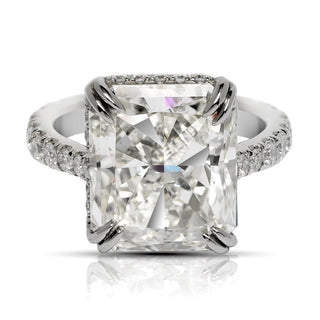 Diamond Ring Radiant Cut 9 Carat Sidestone Ring in Platinum Front View