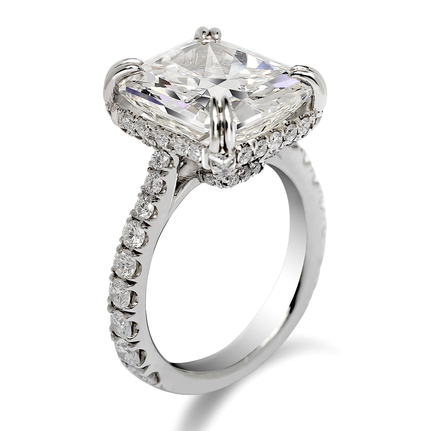 Diamond Ring Radiant Cut 9 Carat Sidestone Ring in Platinum Side View