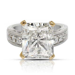 Diamond Ring Radiant Cut 9 Carat Sidestone Ring in 18K Gold Front View
