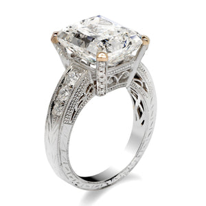Diamond Ring Radiant Cut 9 Carat Sidestone Ring in 18K Gold Side View