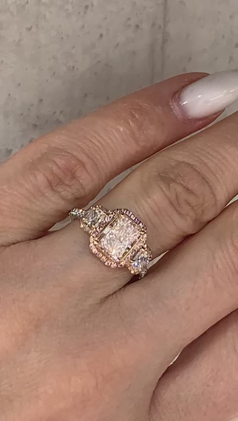 Margaret 3 Carat Fancy Light Pink IF Radiant Cut Diamond Engagement Ring in Platinum Video 1