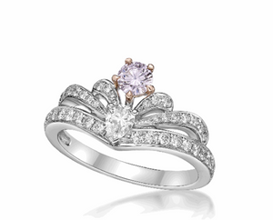 Fancy Pink Diamond Engagement Ring Pear Shaped 1 Carat Sidestone Ring Front View