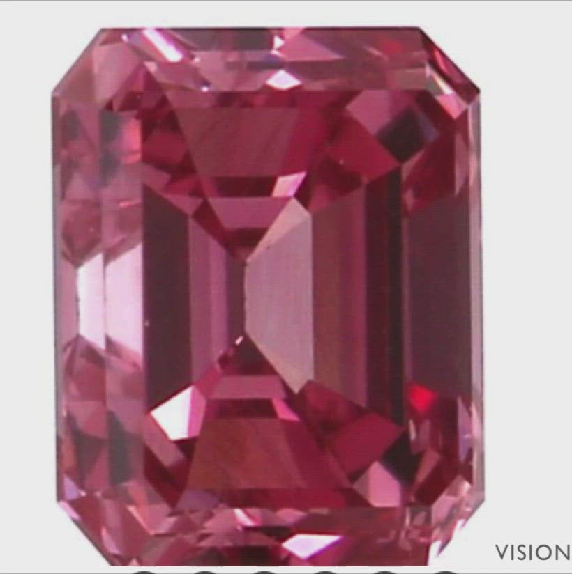 Natural Fancy Intense Pink Argyle Diamond Emerald Cut 0.30 Carat 360 View
