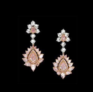 Pink Diamond Earrings Pear Shape Sidestone Earrings Front View