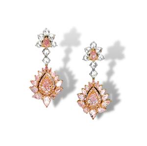 Pink Diamond Earrings Pear Shape Sidestone Earrings Front View