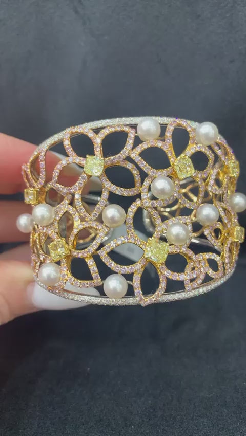 Eliana 21 Carat Fancy Colored Diamond Cuff Bracelet in 18k White Gold Video 4