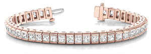 Diamond Tennis Bracelet  Princess Cut 10 Carat in 14K- 18K Rose Gold Front View