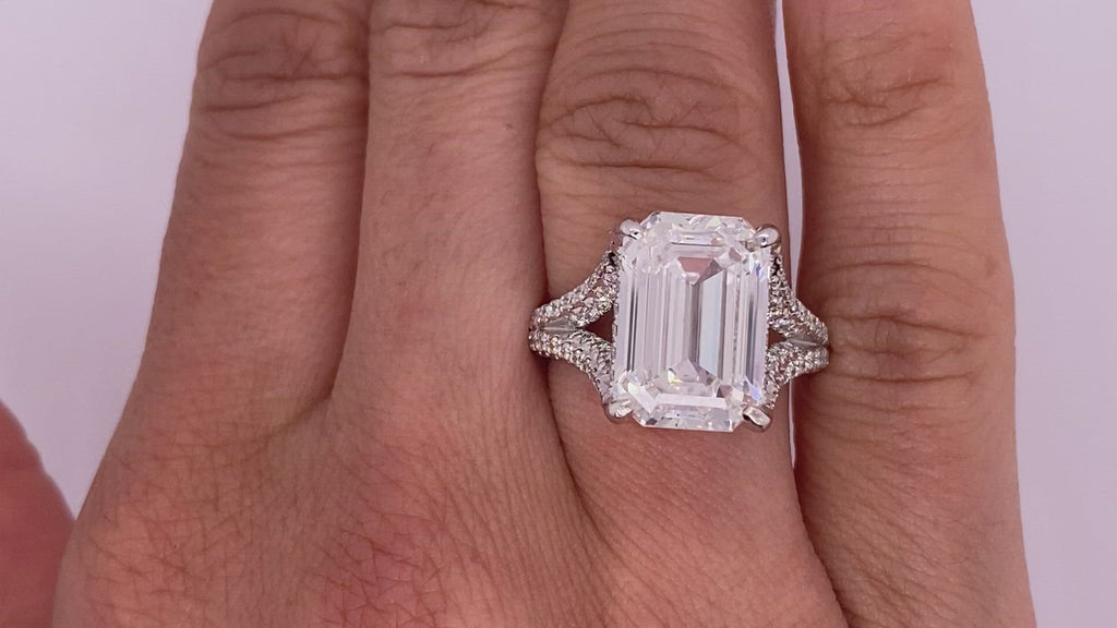 Diamond Ring Emerald Cut 8 Carat Solitaire Ring in 18k White Gold Video on Hand