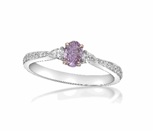 Oval Cut Fancy Purple Pink Diamond Engagement Ring in 18k White Gold 