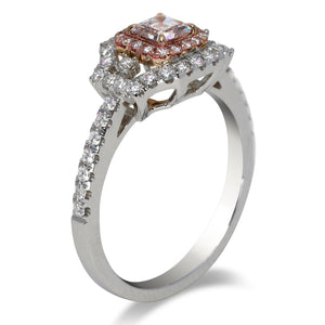 Diamond Ring Asscher Cut 0.35 Carat double halo diamond sidestone  ring in 18K  Gold Side View