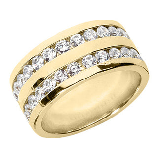 Men's Diamond Wedding Ring Round Cut 2 Carat in 14K Yellow Gold Side View