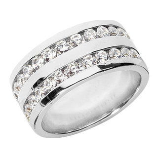 Men's Diamond Wedding Ring Round Cut 2 Carat in Platinum Side View