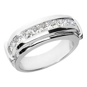 Men's Diamond Wedding Ring Round Cut 2 Carat in 14K White Gold Side View