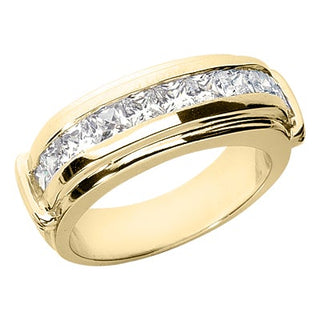 Men's Diamond Wedding Ring Round Cut 2 Carat in 18K Yellow Gold Side View