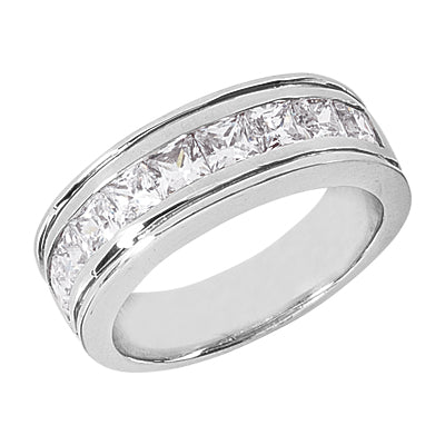Men's Diamond Wedding Ring Princess Cut 3 Carat in 14K White Gold Side View