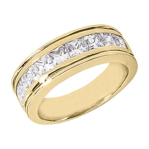 Men's Diamond Wedding Ring Princess Cut 3 Carat in 14K Yellow Gold Side View