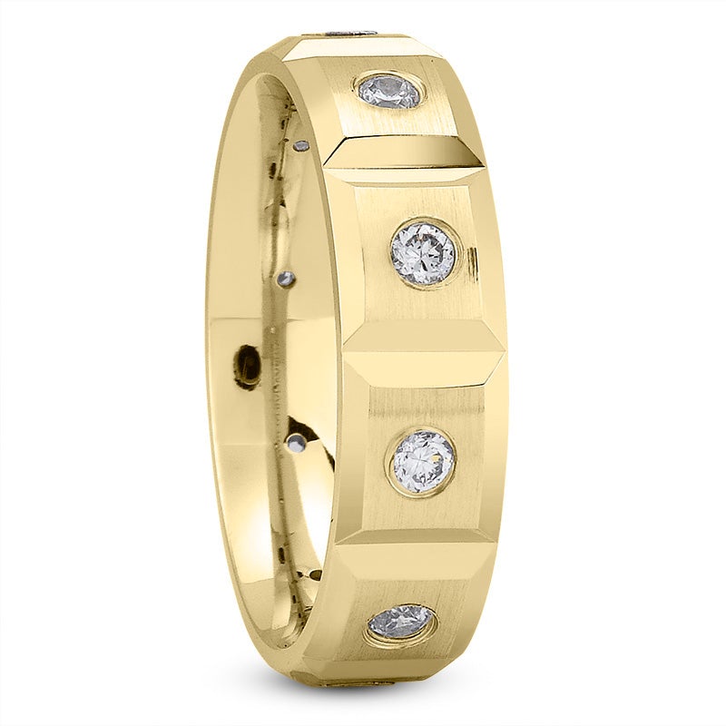 Men's Diamond Wedding Ring Round Cut 7mm Fit Band in 14K Yellow Gold Side View
