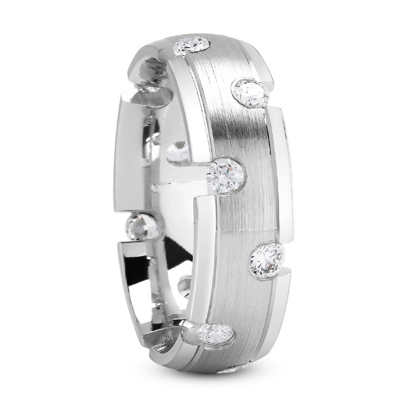 Men's Diamond Wedding Ring Round Cut 7MM in 14K 18K White Gold and Platinum Side View