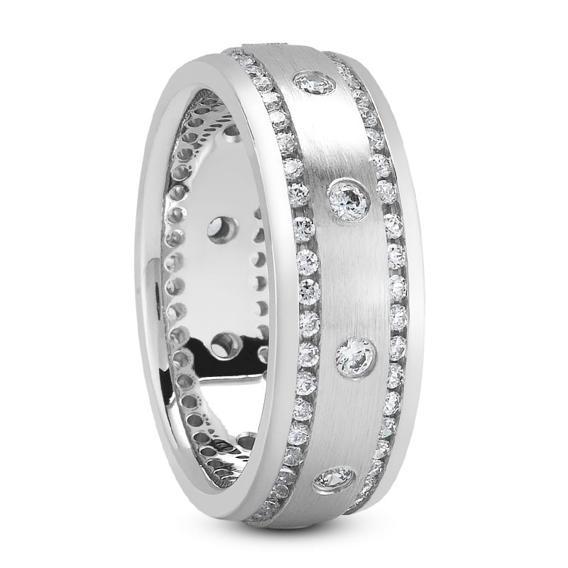 Men's Diamond Wedding Ring Round Cut 8mm in 18K White Gold Side View